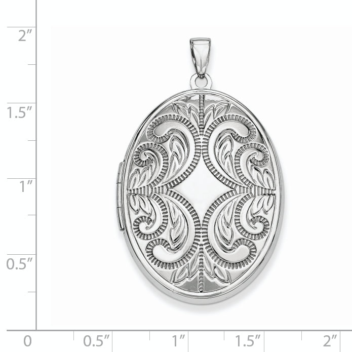 Sterling Silver Rhodium-plated Oval Scroll Locket