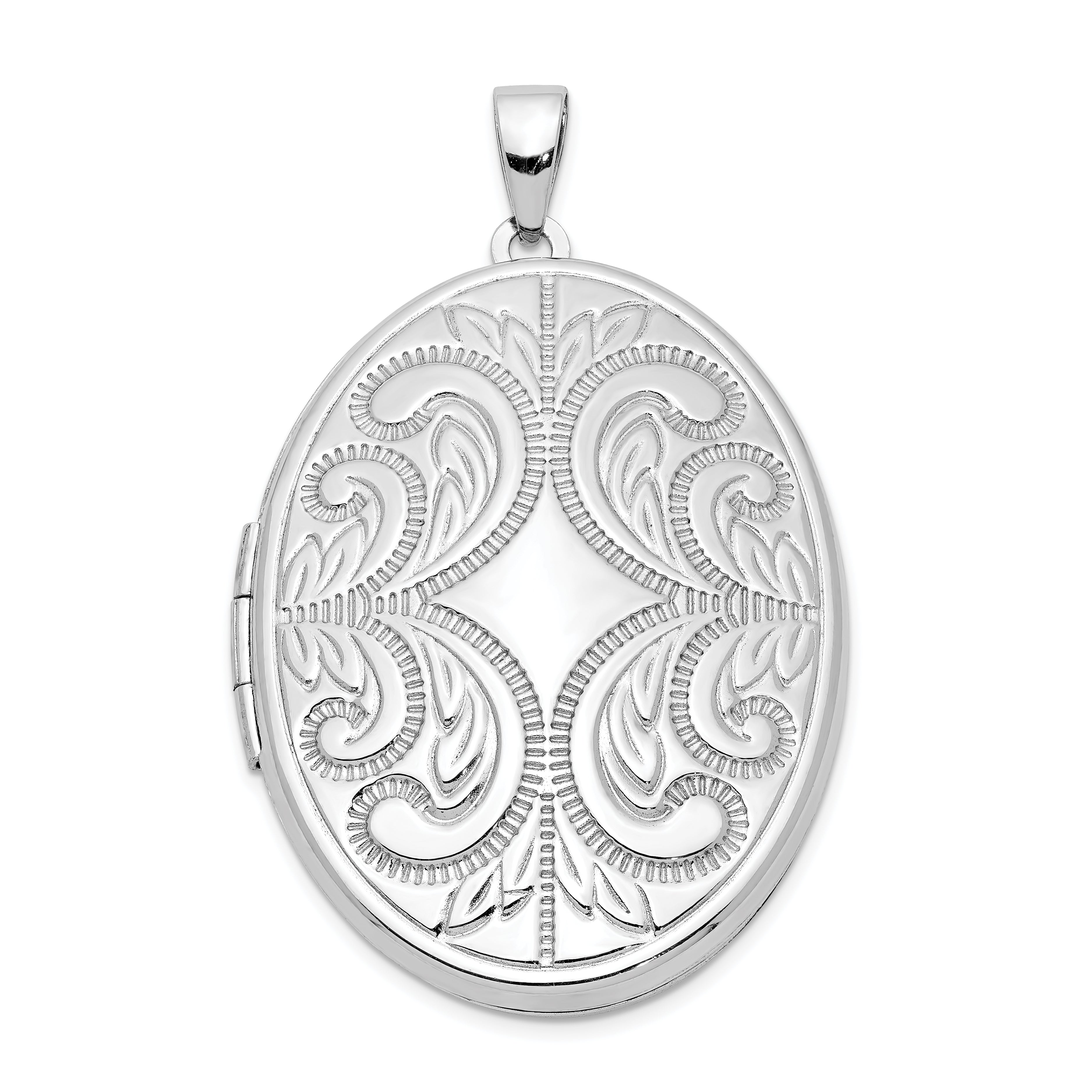 Sterling Silver Rhodium-plated Scroll Design Oval 6-Frame Family Locket