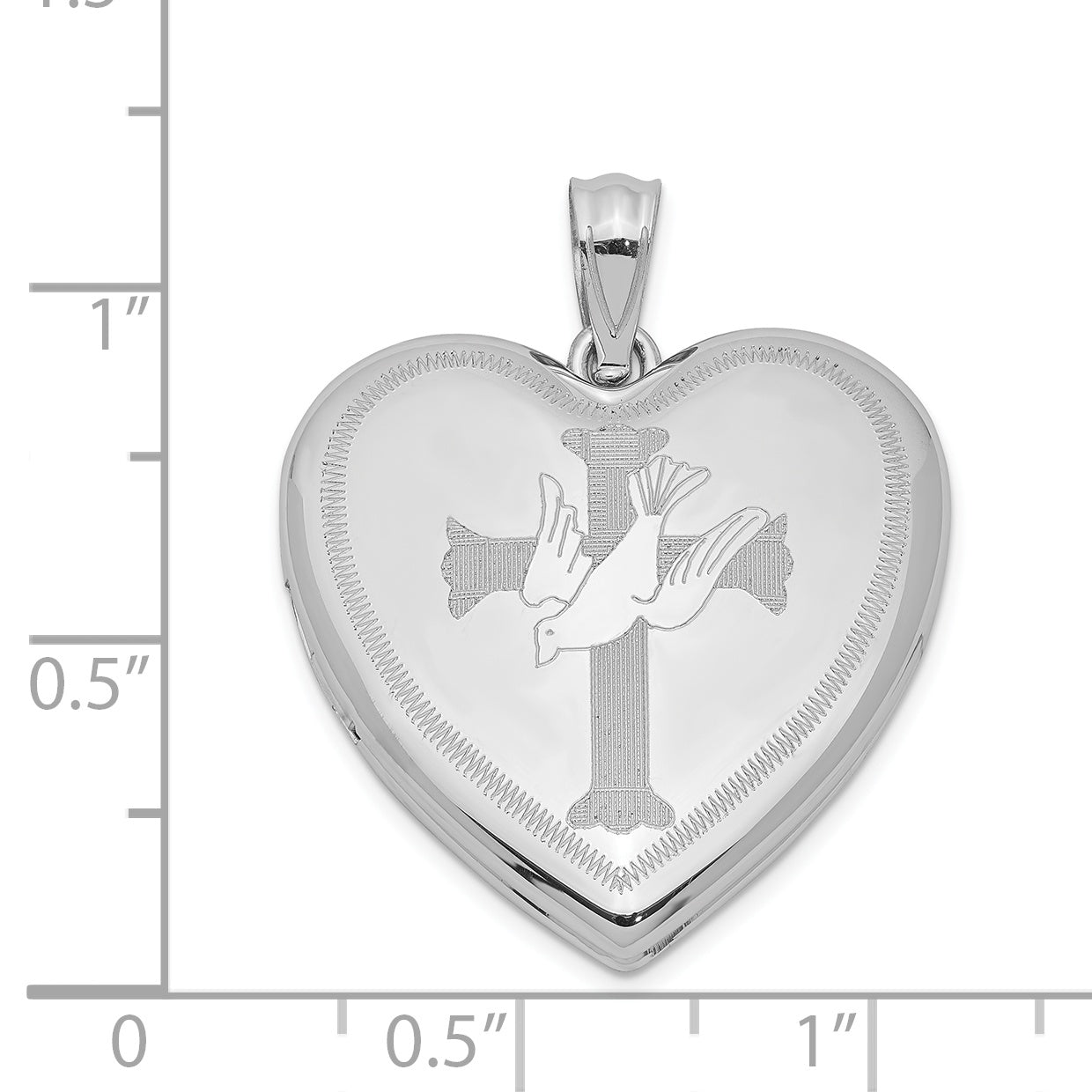 Sterling Silver Rhodium-plated Dove with Cross Heart Locket