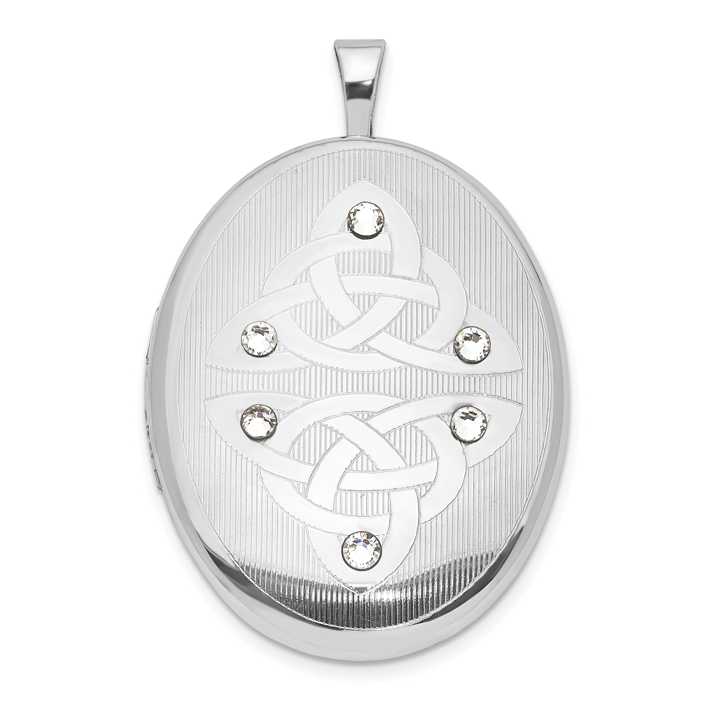 Sterling Silver Polished Crystal Trinity Oval Locket