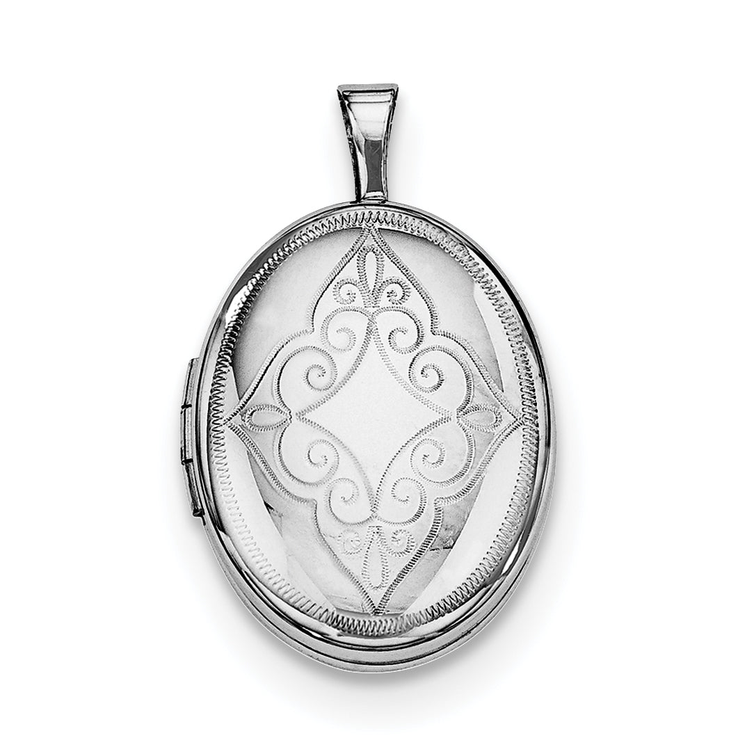 Sterling Silver Rhodium-plated Scroll Oval Locket