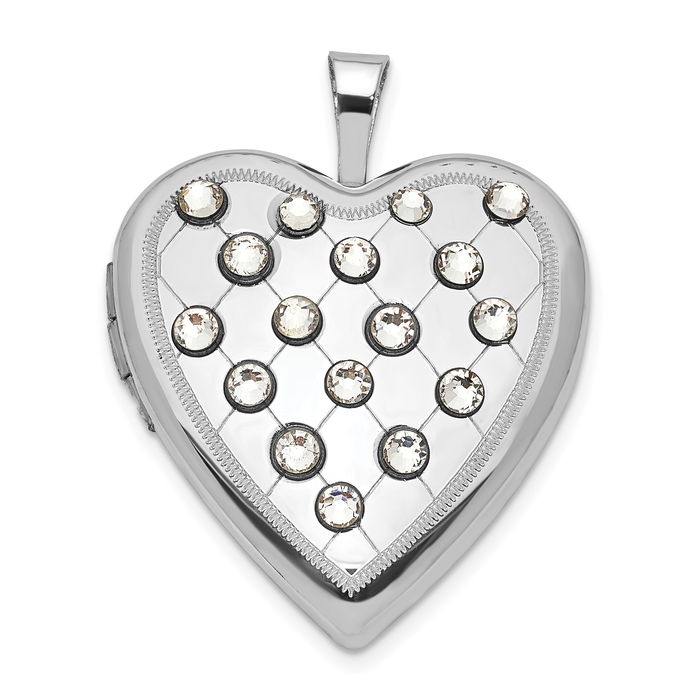 Sterling Silver Polished Crystal Heart Locket