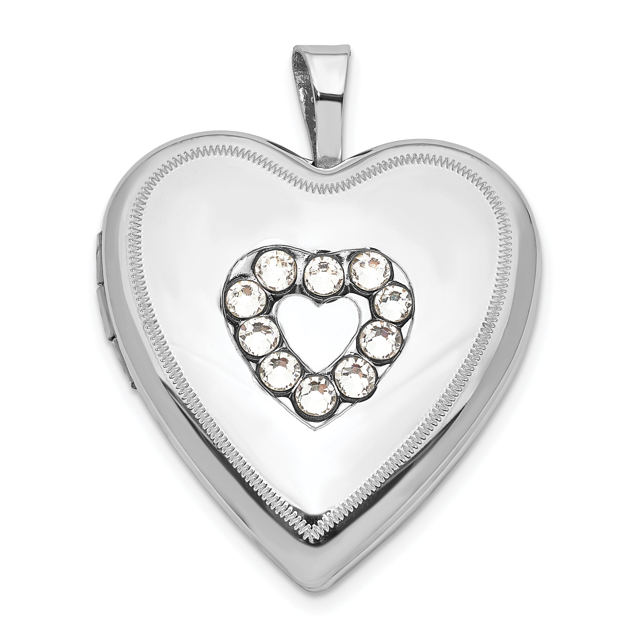 Sterling Silver Polished Crystal Heart Locket