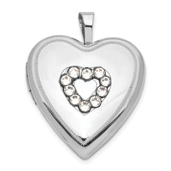 Sterling Silver Polished Crystal Heart Locket