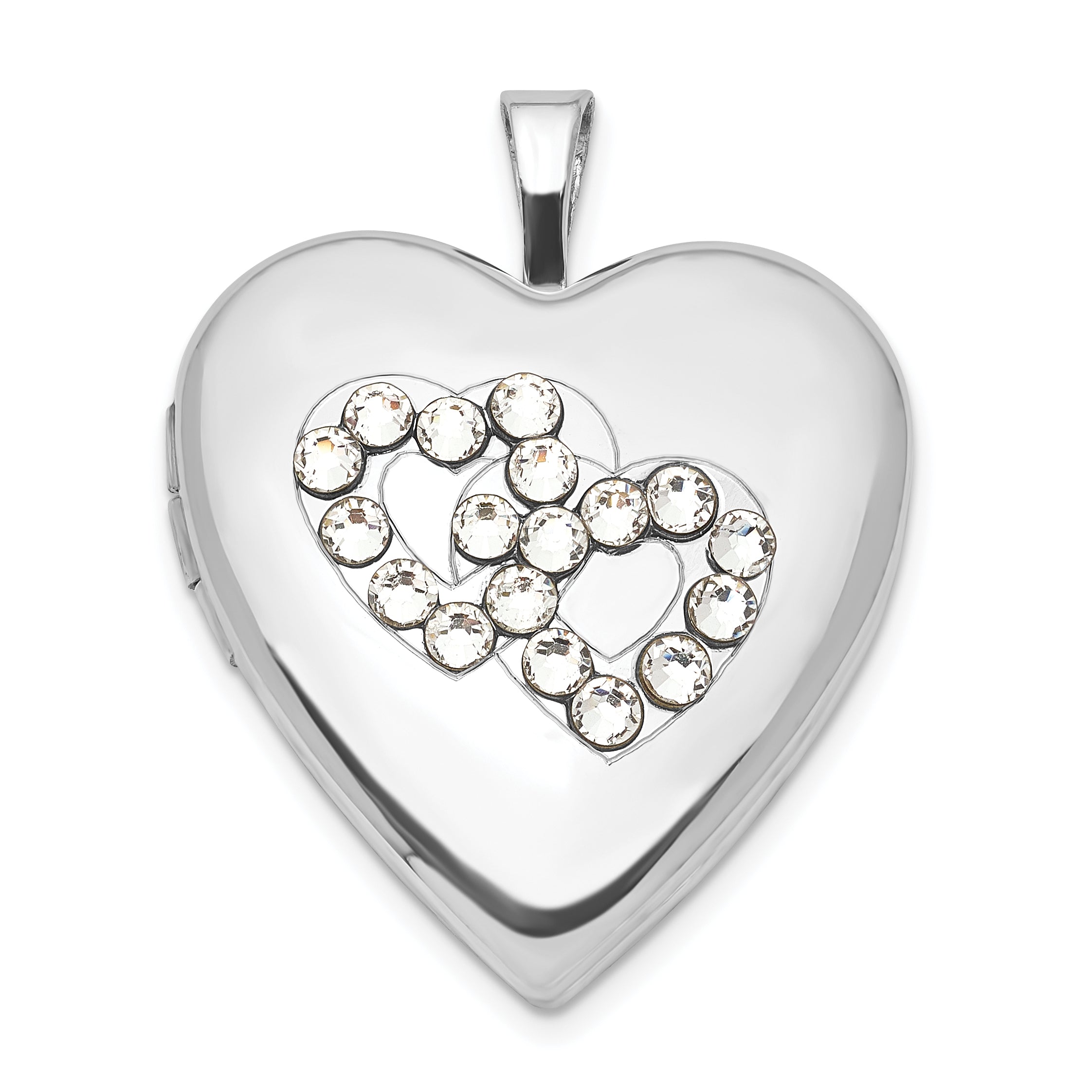 Sterling Silver Polished Crystal Double Hearts Heart Locket