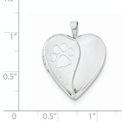 Sterling Silver Rhodium-plated Satin & Polished Paw Prints Heart Locket