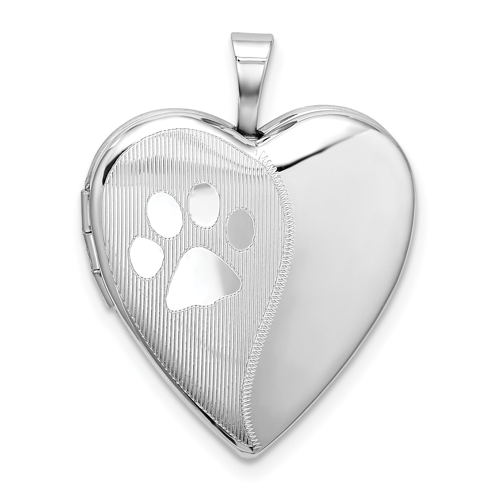 Sterling Silver Rhodium-plated Satin & Polished Paw Prints Heart Locket