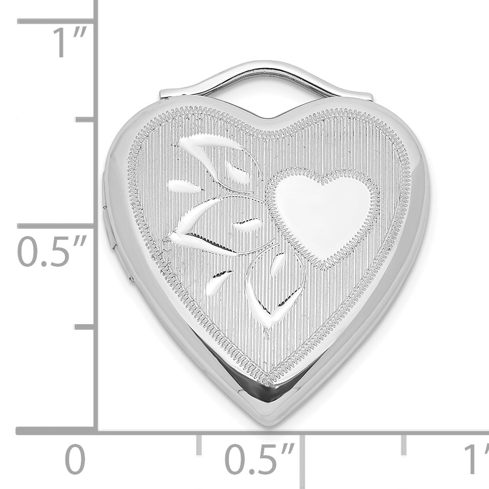 Sterling Silver 20mm D/C Textured & Polished Heart Locket