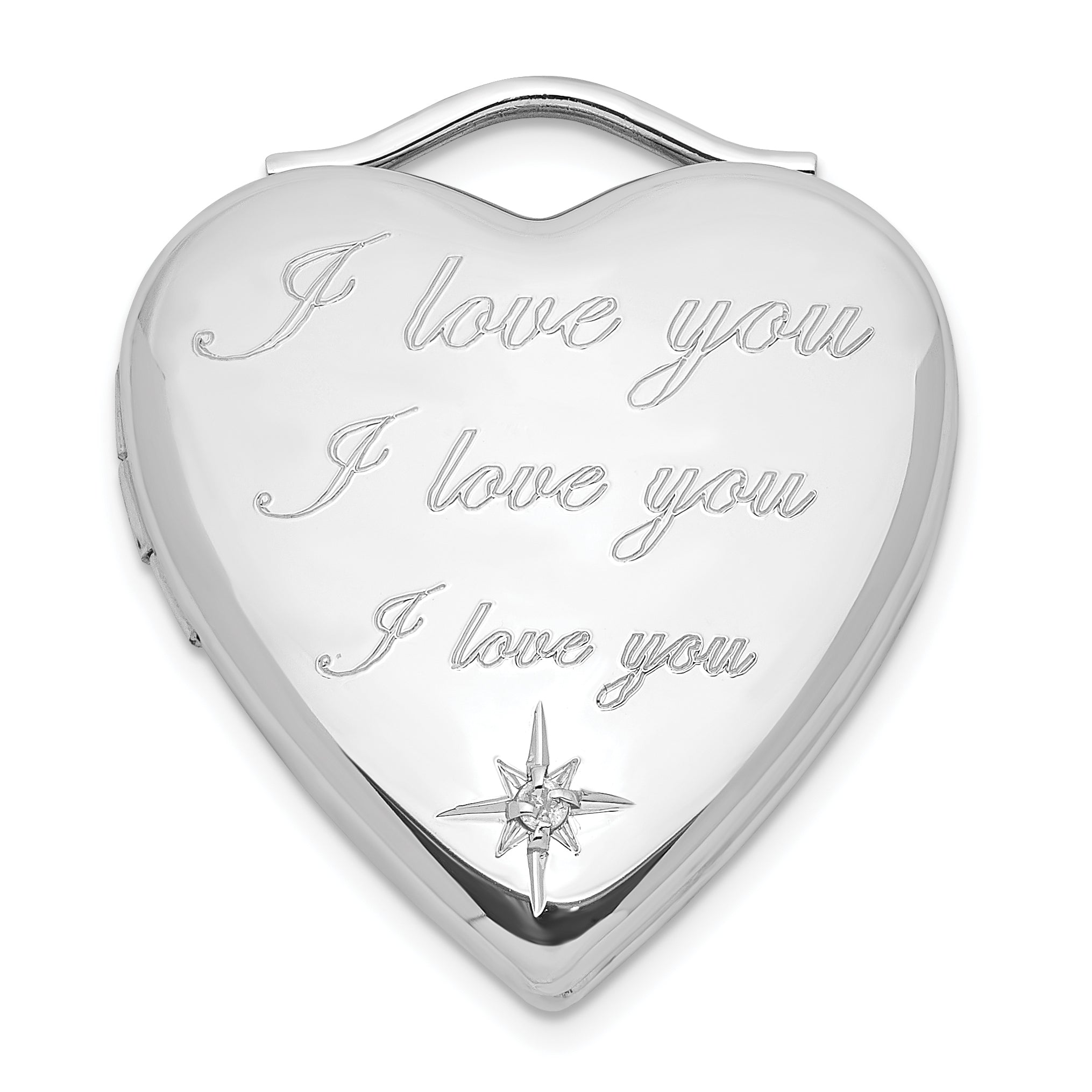 Sterling Silver Polished Diamond I Love You Heart Locket