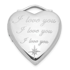 Sterling Silver Polished Diamond I Love You Heart Locket