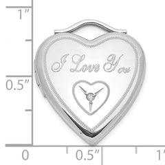 Sterling Silver 20mm Diamond I Love You Heart Locket