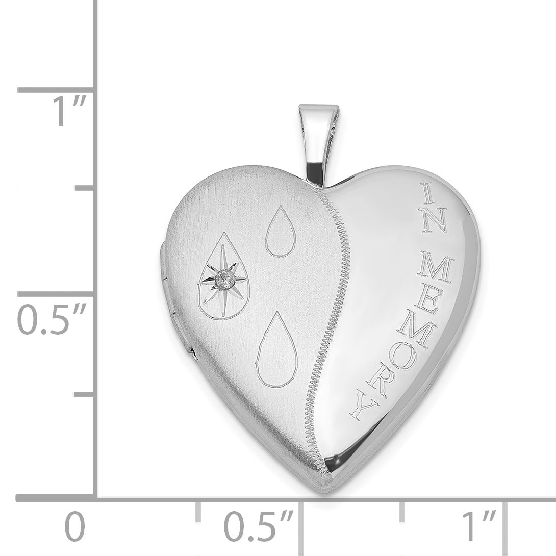 Sterling Silver Rhodium-plated Dia Satin/Polish In Memory Heart Locket