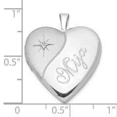 Sterling Silver 20mm Diamond Mija Satin & Polished Heart Locket