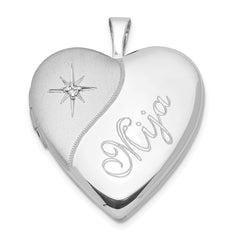 Sterling Silver 20mm Diamond Mija Satin & Polished Heart Locket