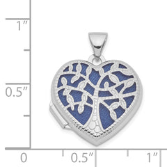 Sterling Silver Rhodium-plated 18mm Filigree Tree Heart Locket