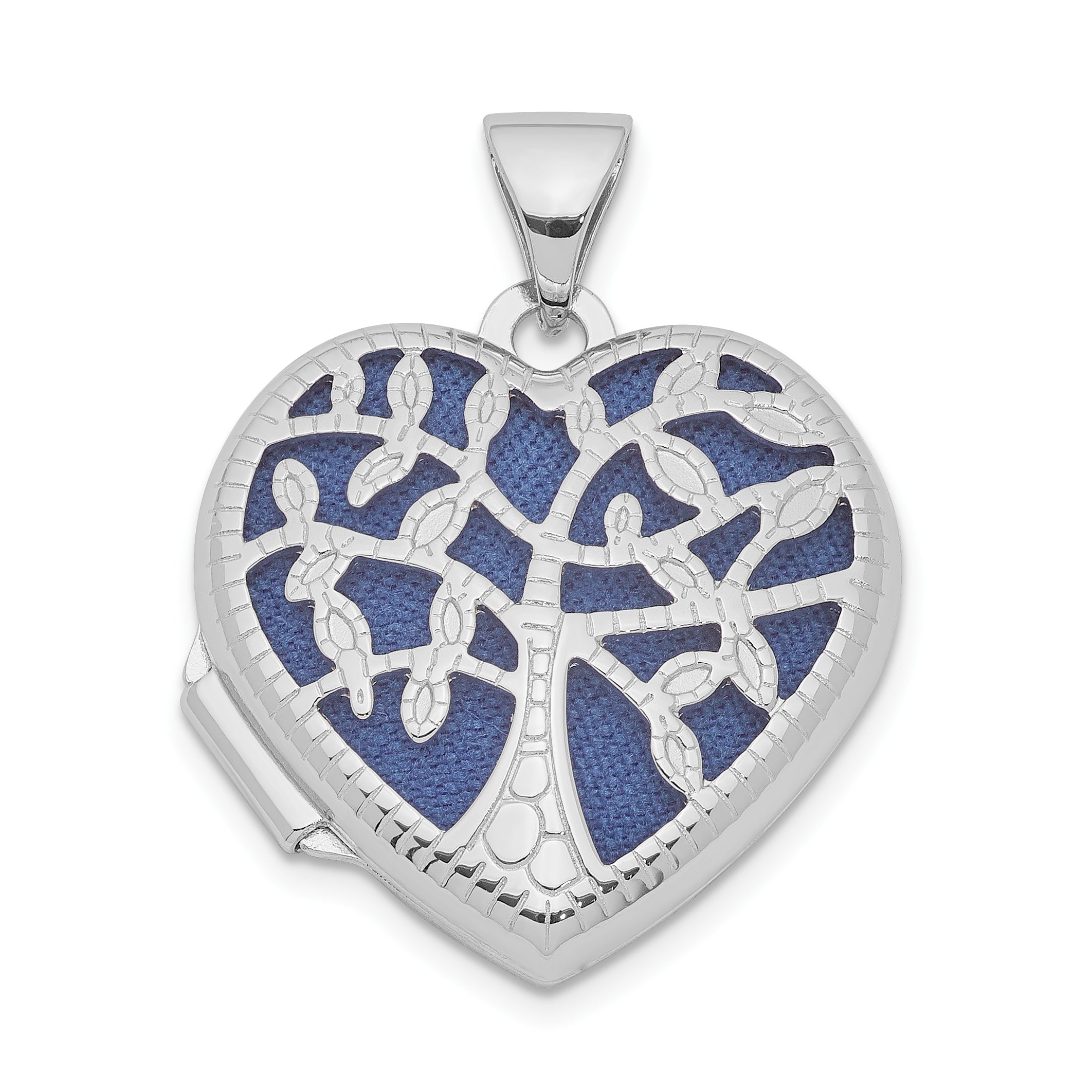 Sterling Silver Rhodium-plated 18mm Filigree Tree Heart Locket