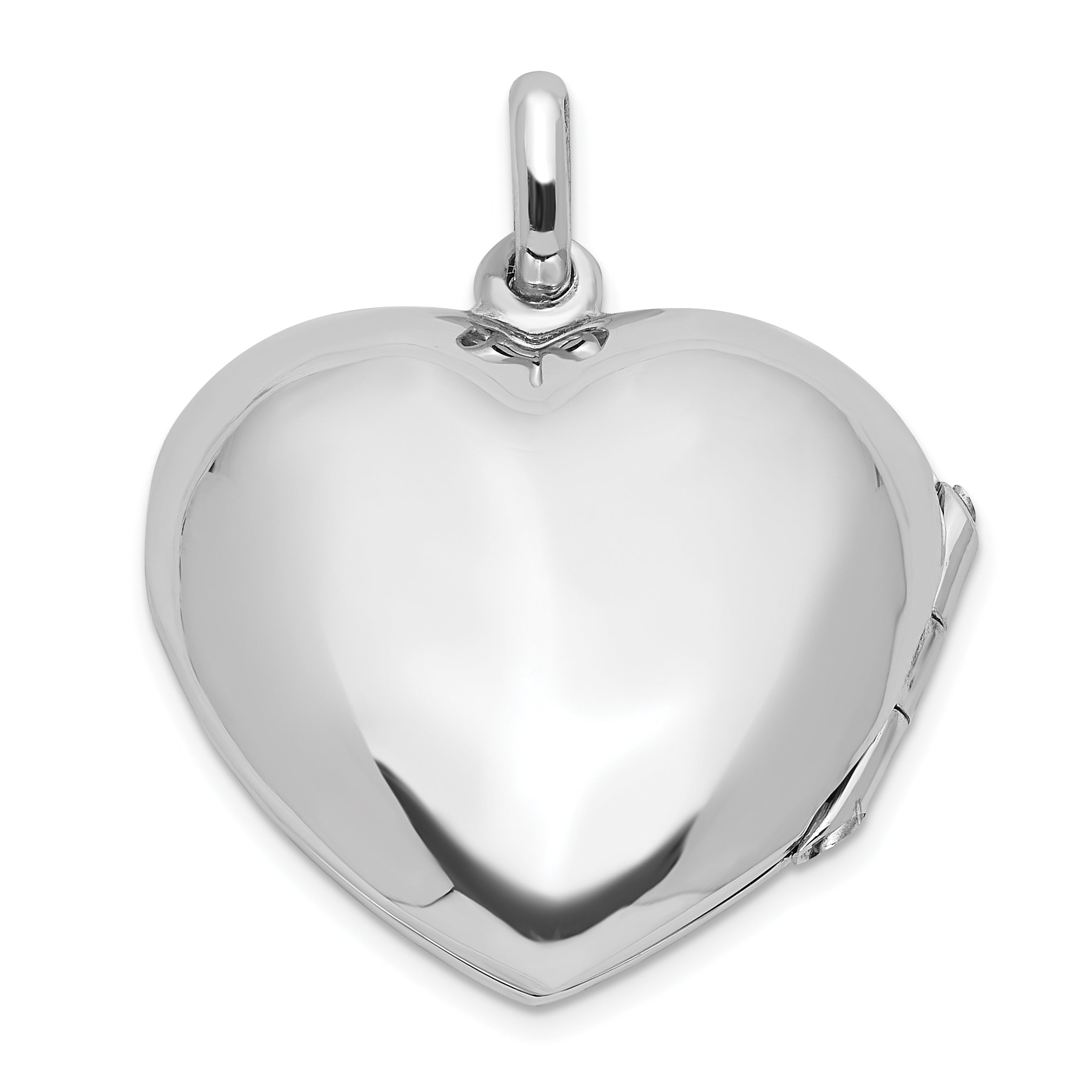 Sterling Silver Rhodium Plated 20mm Polished Sparkle Heart Locket