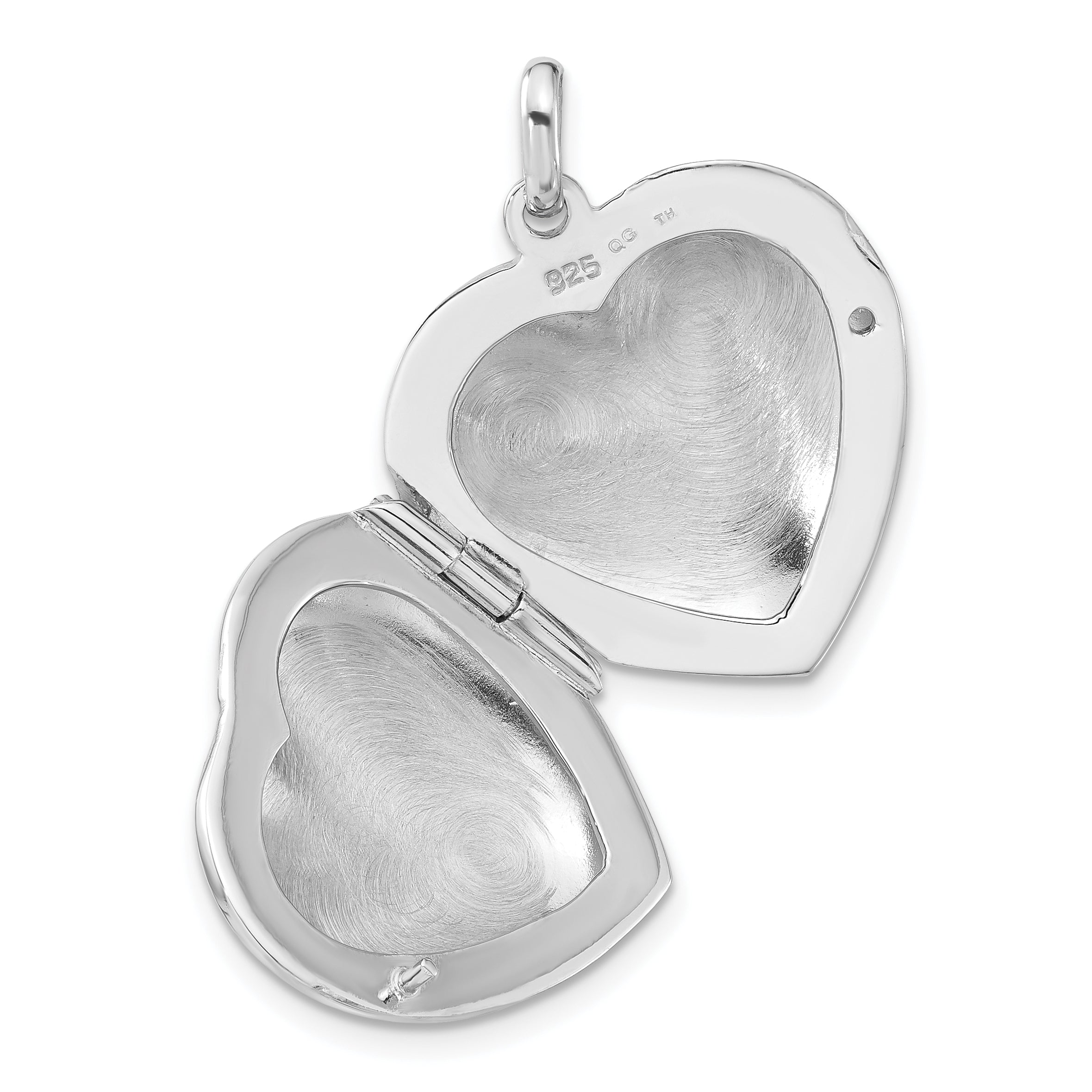 Sterling Silver Rhodium Plated 20mm Polished Sparkle Heart Locket