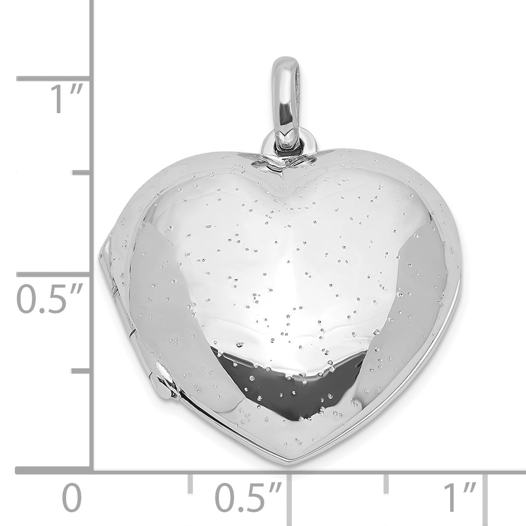 Sterling Silver Rhodium Plated 20mm Polished Sparkle Heart Locket