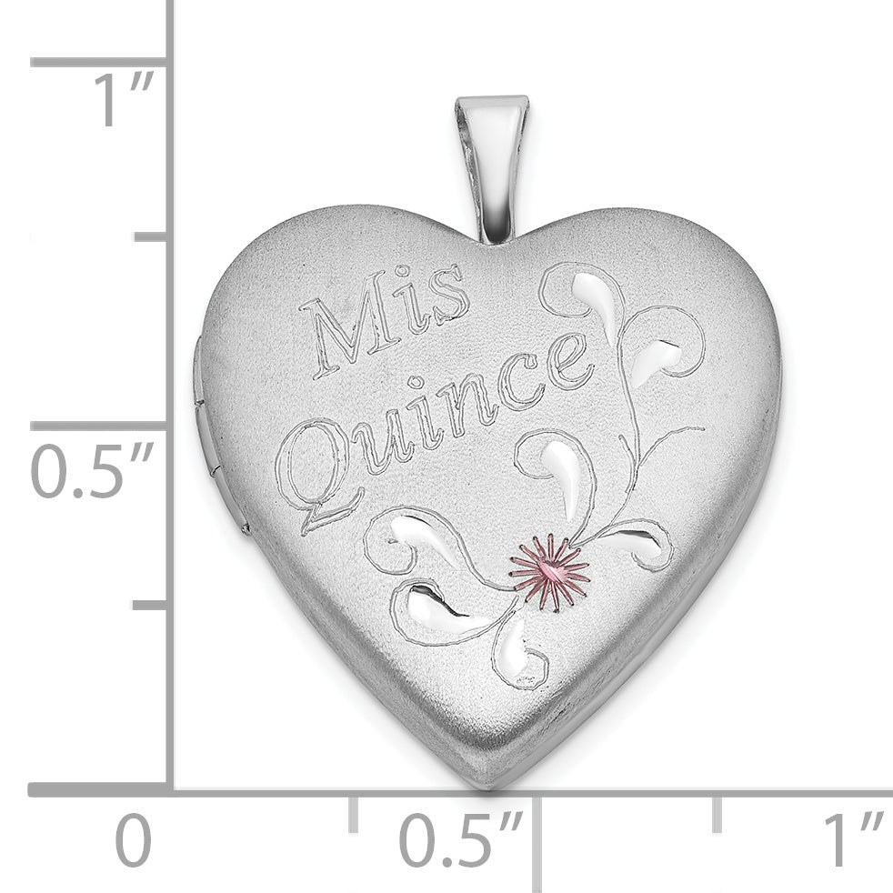 Sterling Silver 20mm Enameled D/C Mis Quince Heart Locket