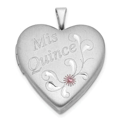 Sterling Silver Satin & Diamond-cut Enameled Mis Quince Heart Locket