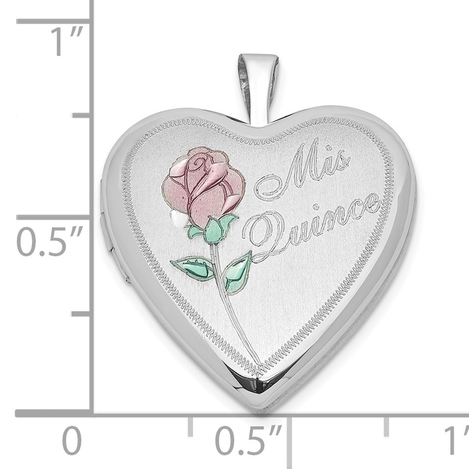 Sterling Silver 20mm Enameled Rose Mis Quince Heart Locket