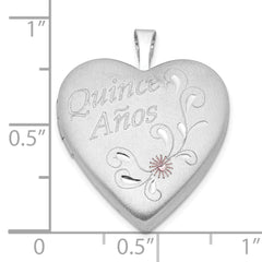 Sterling Silver 20mm Enameled D/C Quince Anos Heart Locket