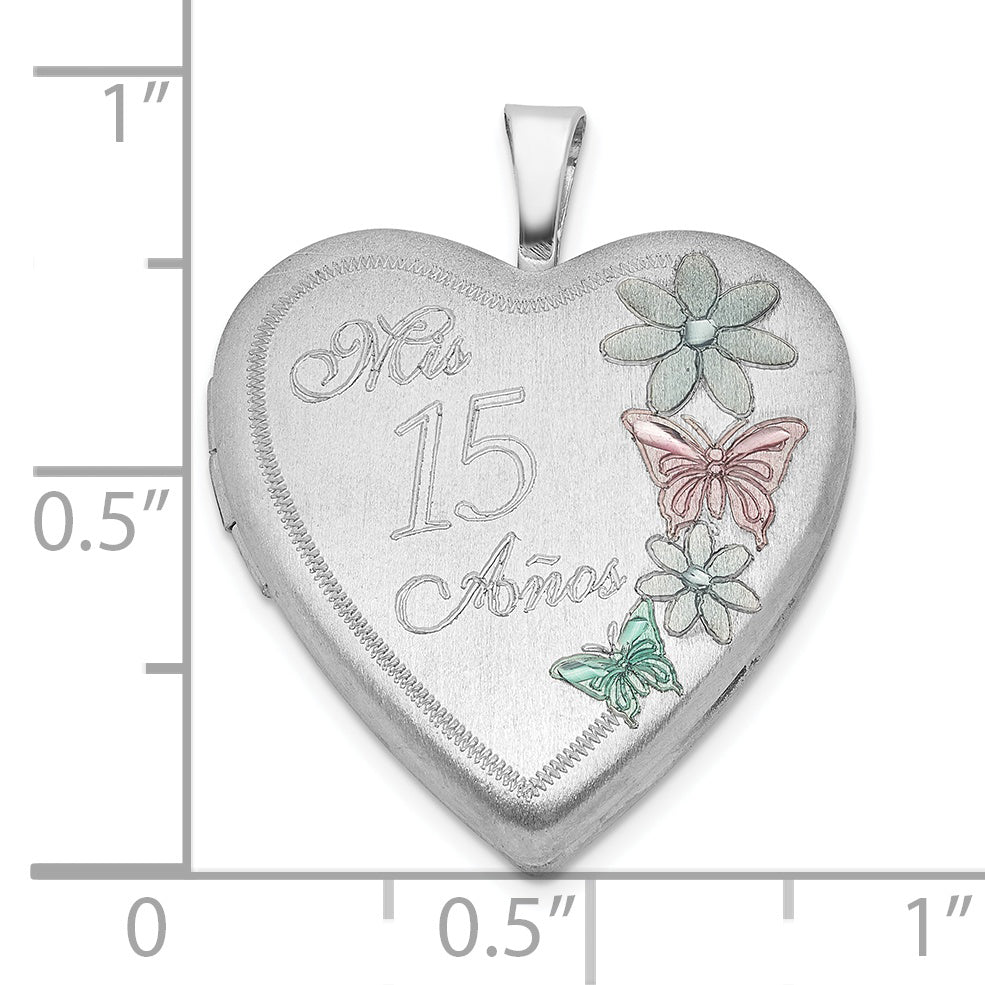 Sterling Silver 20mm Enameled Mis 15 Anos Heart Locket