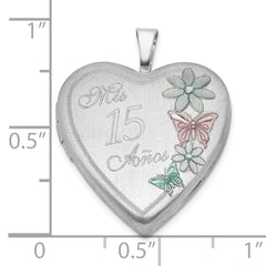 Sterling Silver 20mm Enameled Mis 15 Anos Heart Locket