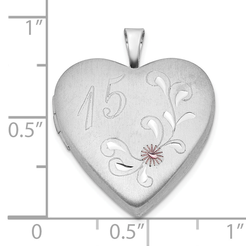 Sterling Silver 20mm Enameled D/C 15 Heart Locket