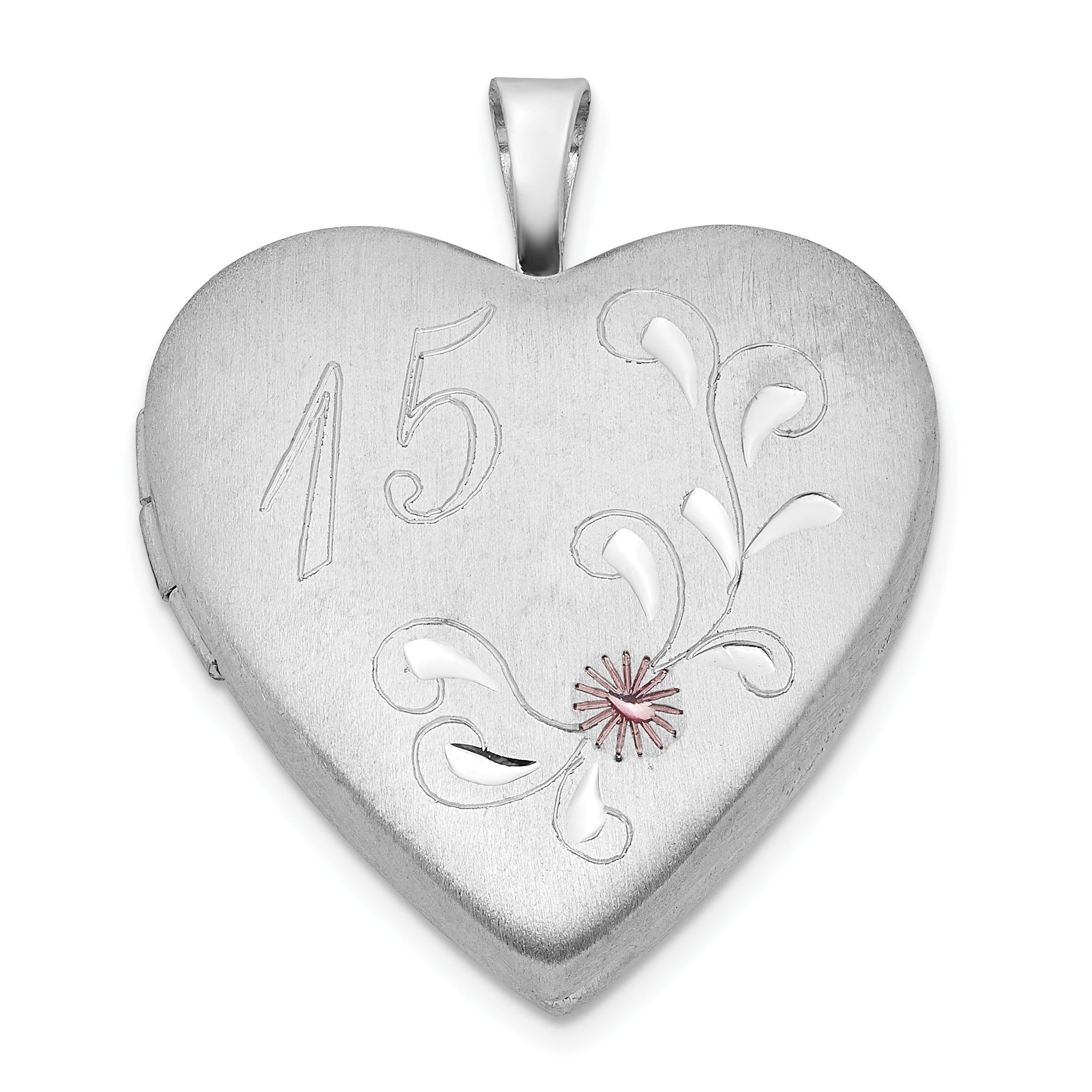 Sterling Silver Polished & Satin Enameled D/C 15 Heart Locket