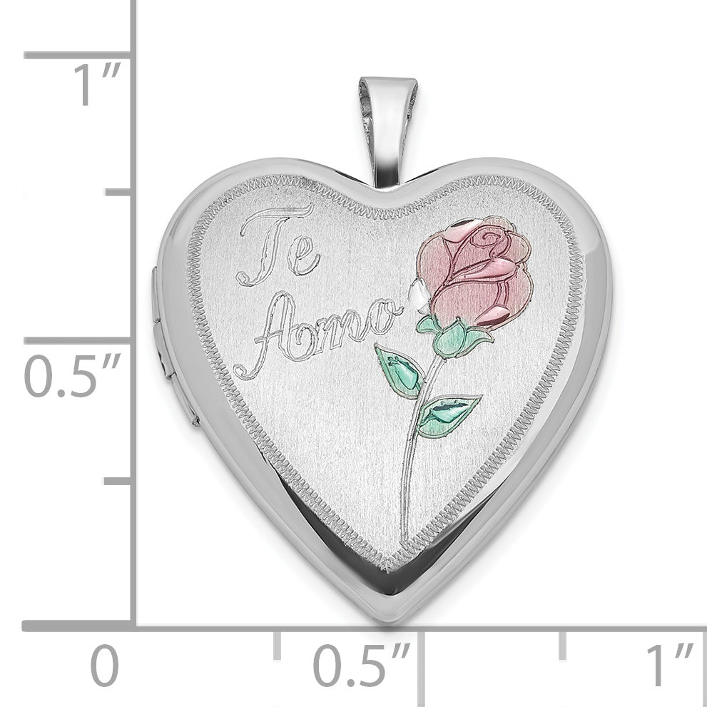 Sterling Silver 20mm Enameled Rose Te Amo Heart Locket