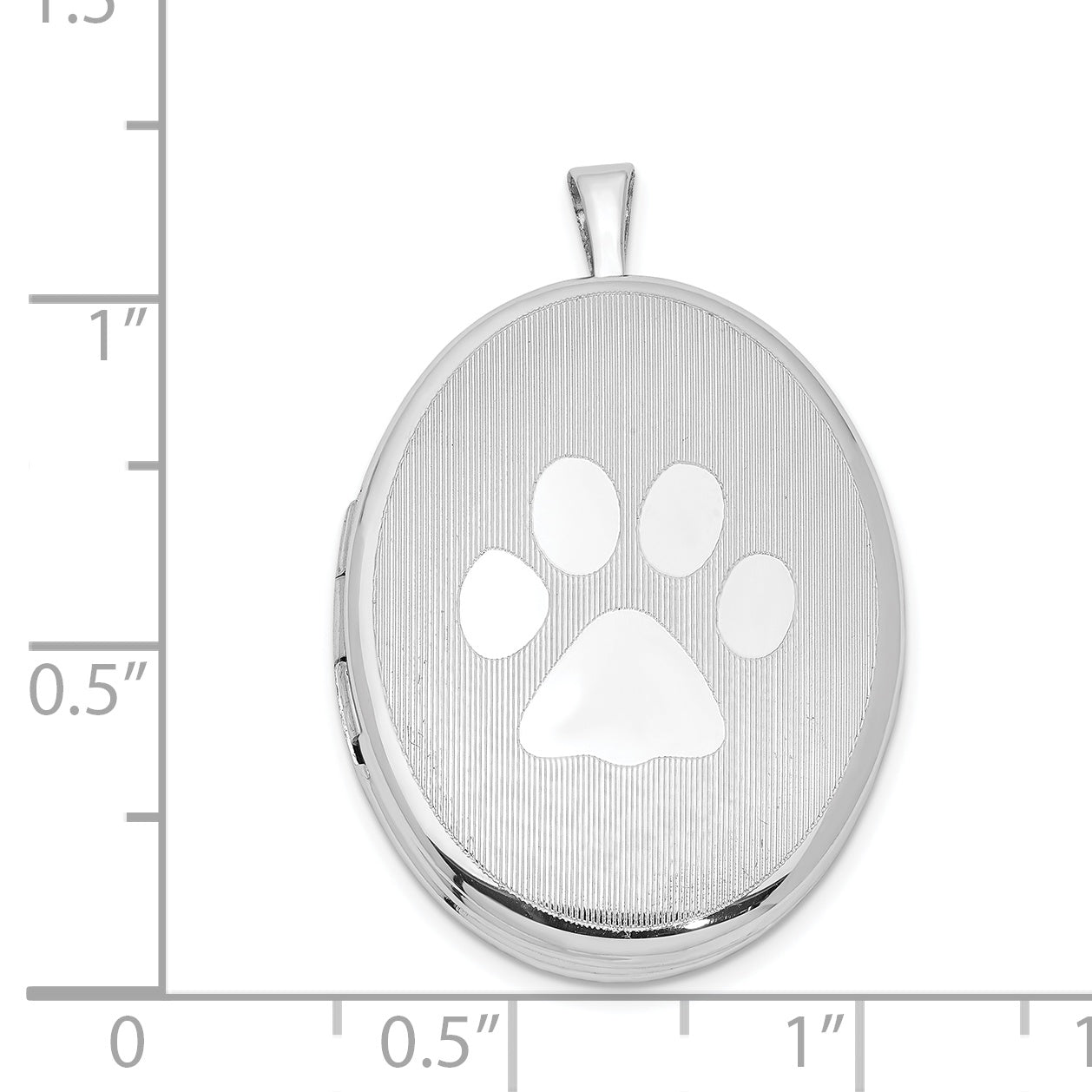 Sterling Silver Rhodium-plated Oval Satin & Polished Paw Print Locket