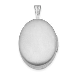 Sterling Silver Rhodium-plated Oval Satin & Polished Paw Prints Locket