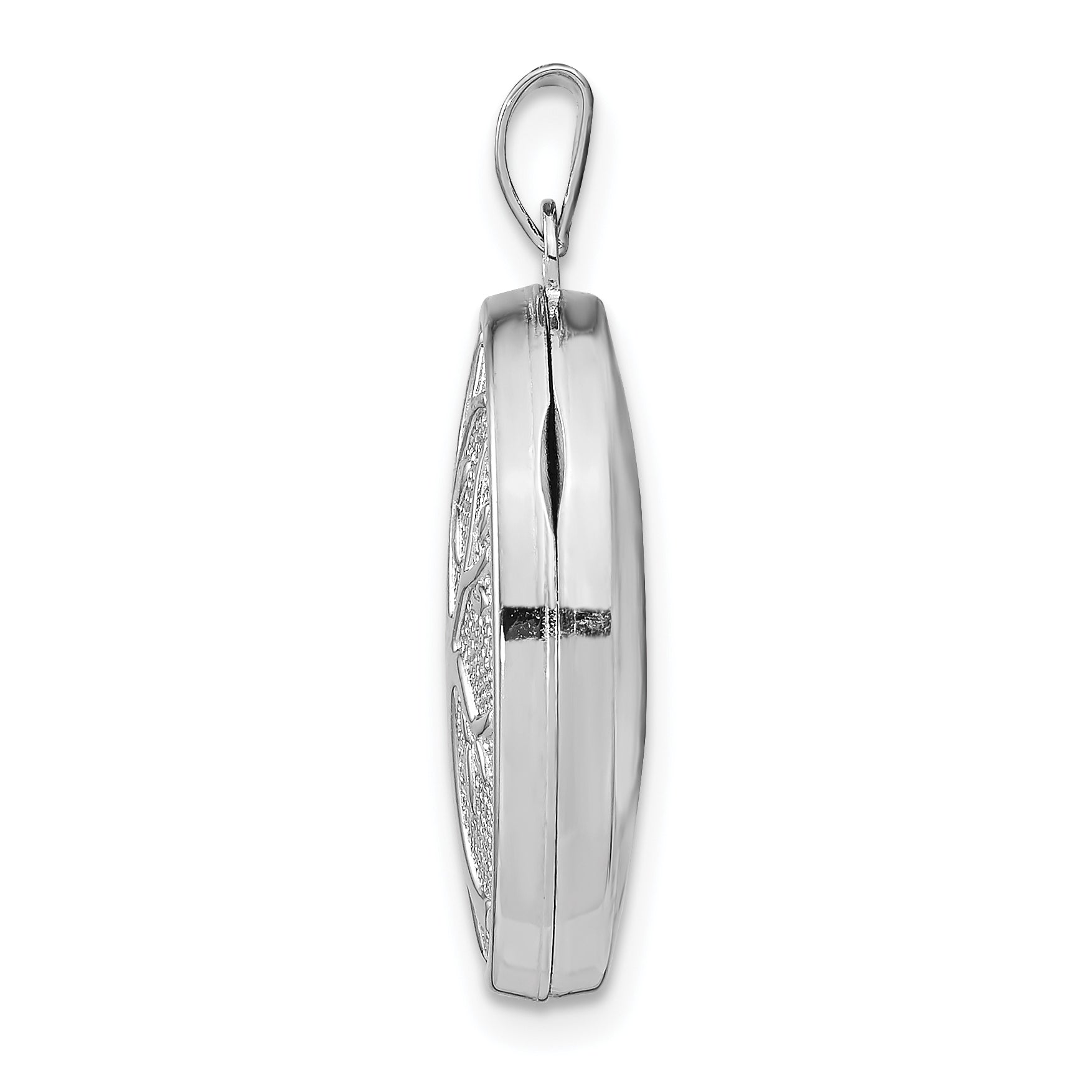 Sterling Silver Rhodium-plated 21x16mm Oval Tree Locket