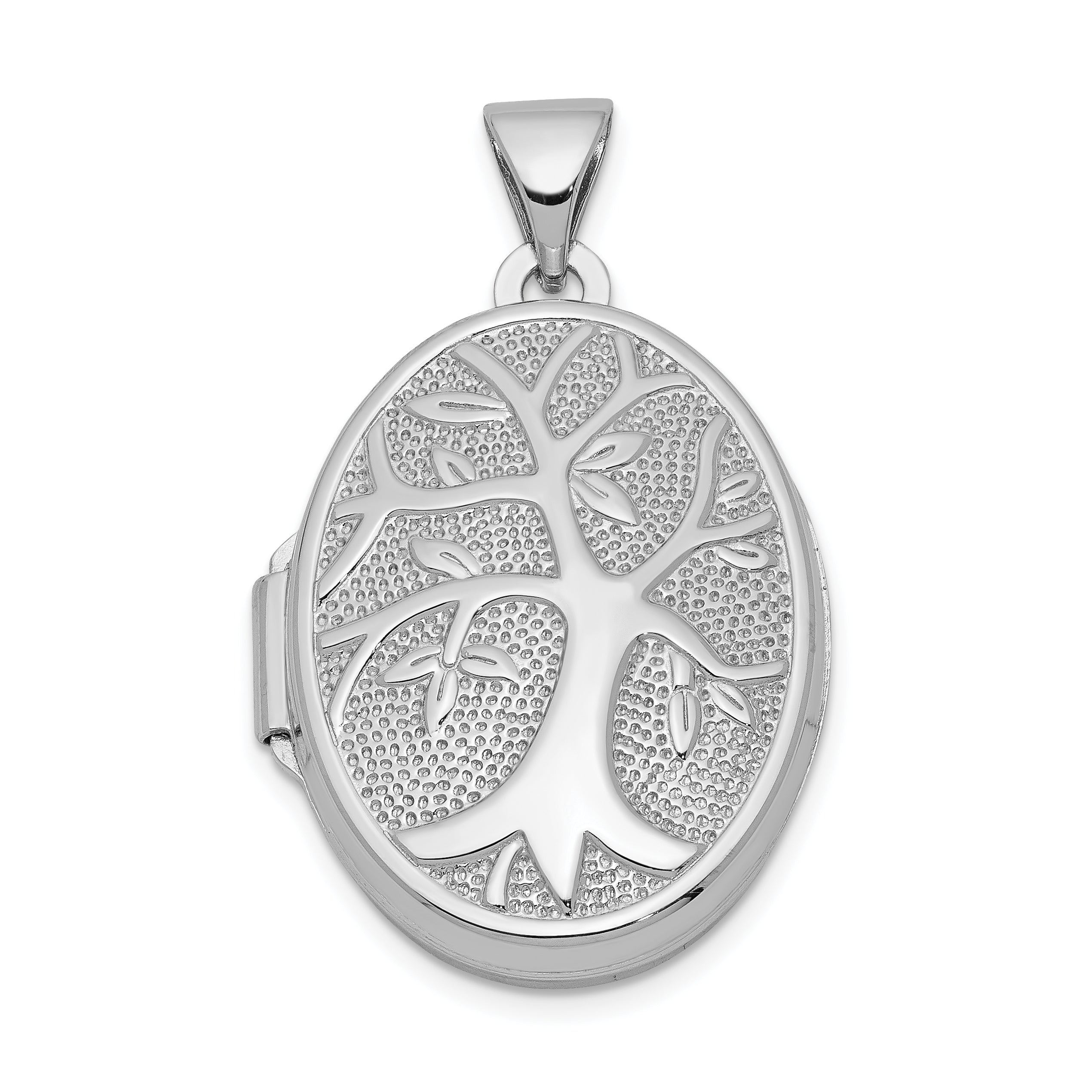 Sterling Silver Rhodium-plated Oval Tree Locket