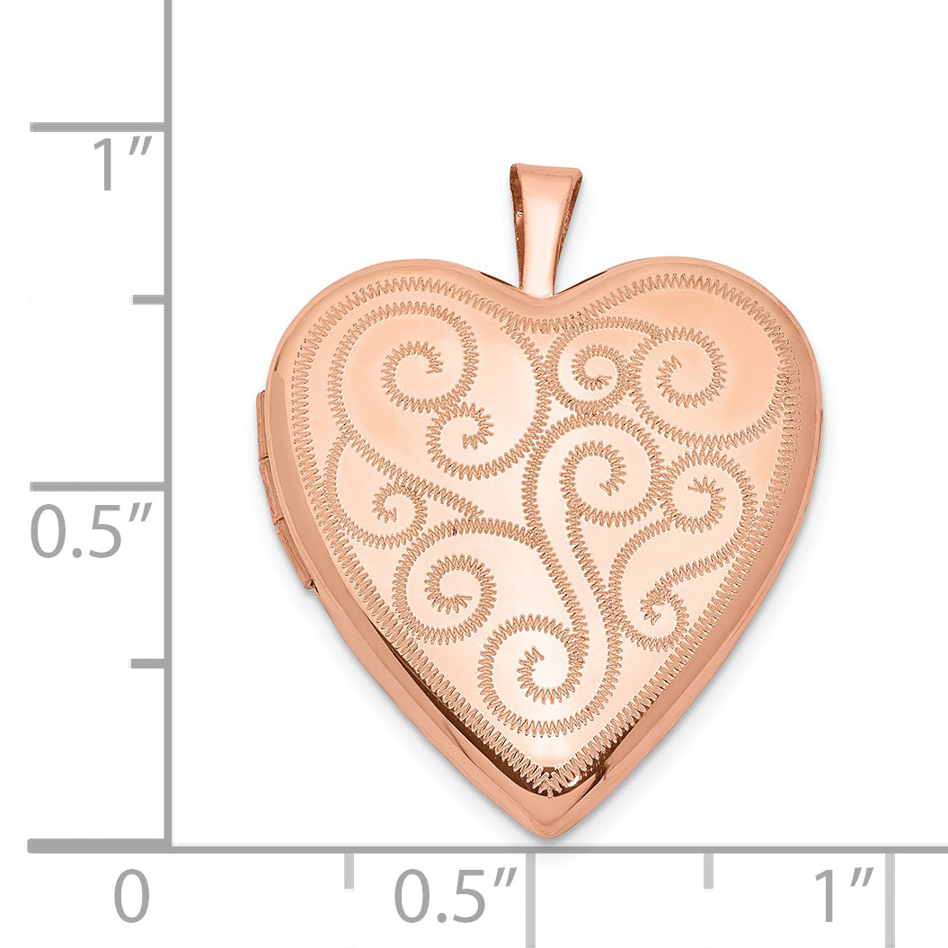 Sterling Silver Rose Gold-plated 20mm Swirl Design Heart Locket