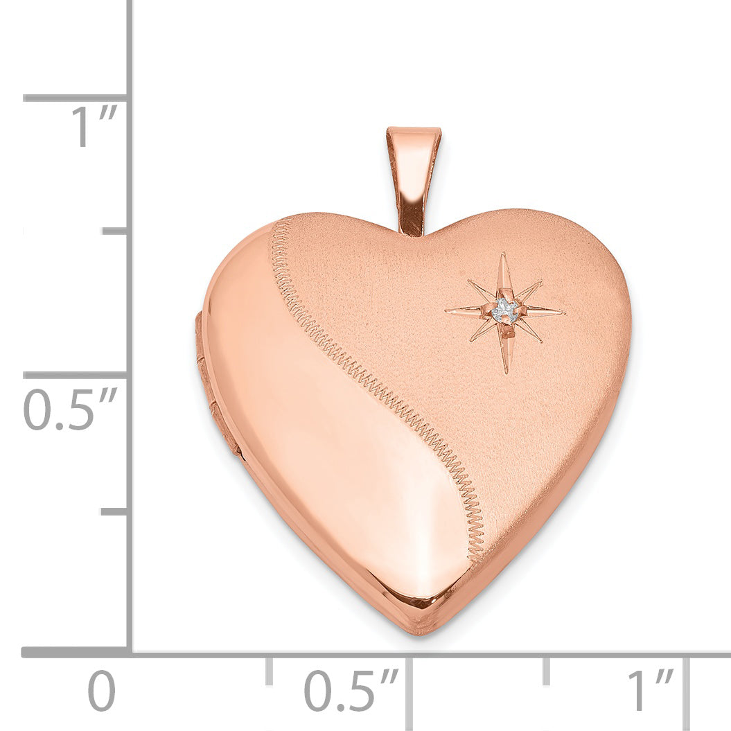 Sterling Silver Rose Gold-plated 20mm Diamond Heart Locket