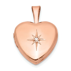 Sterling Silver Rose Gold-plated & Diamond Polished 12mm Heart Locket