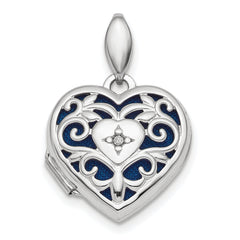 Sterling Silver Rhodium-plated Polished Filigree Diamond Heart Locket