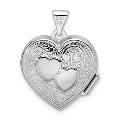 Sterling Silver Rhod-plated 2-Heart Design Front & Back 18mm Heart Locket