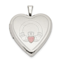 Sterling Silver 20mm Pink Enamel Claddagh Heart Locket