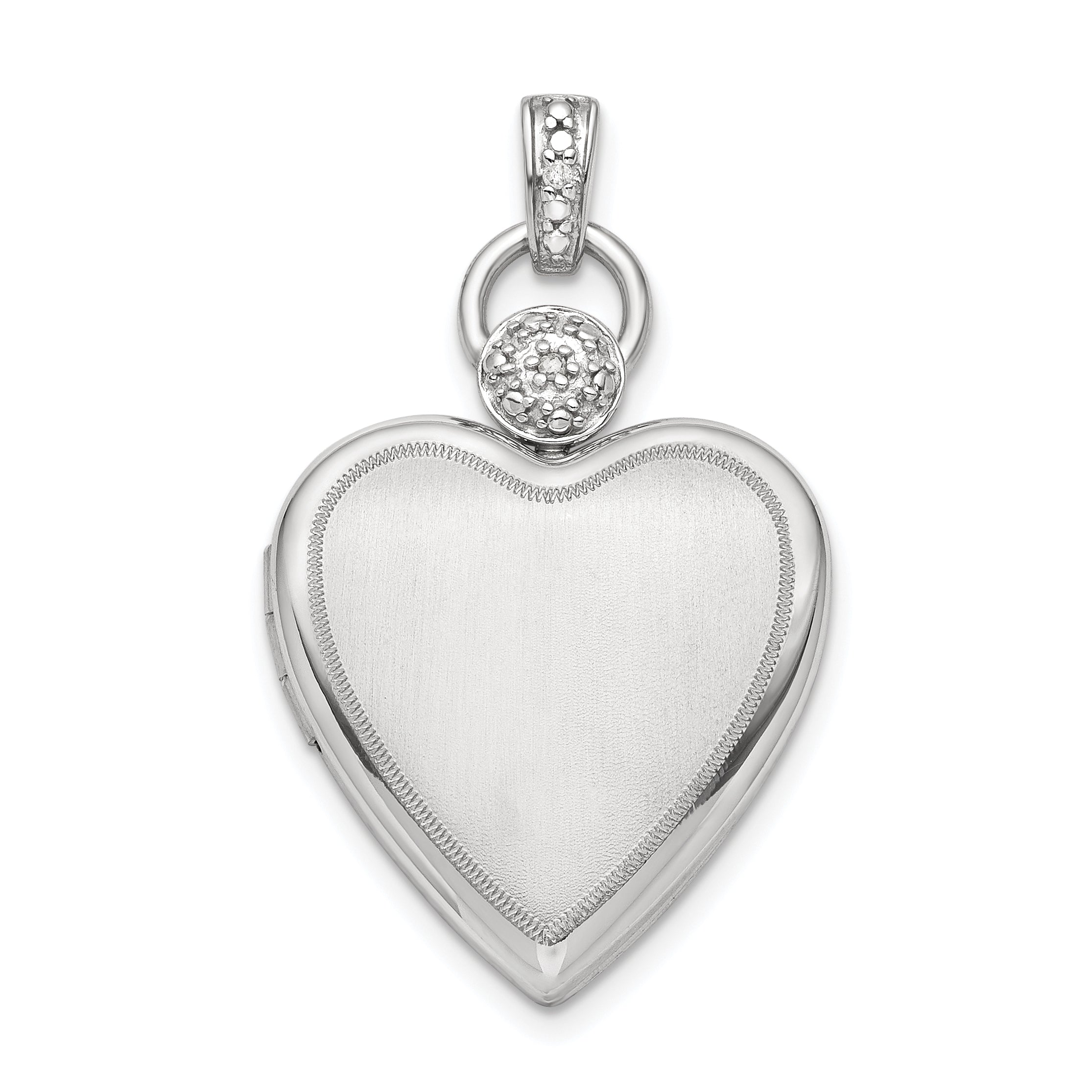 Sterling Silver Rhodium-plated 21mm Diamond Accented Satin Locket