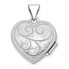 Sterling Silver Rhodium-plated Polished 15mm Heart Patterned Locket