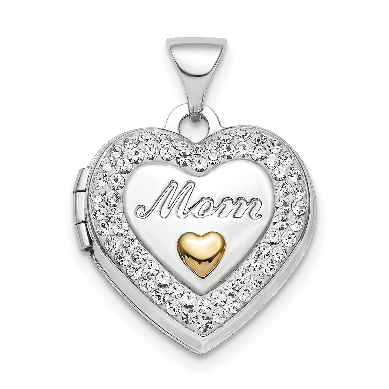 Sterling Silver Rhodium-plated Gold-tone Preciosa Crystal Mom Heart Locket