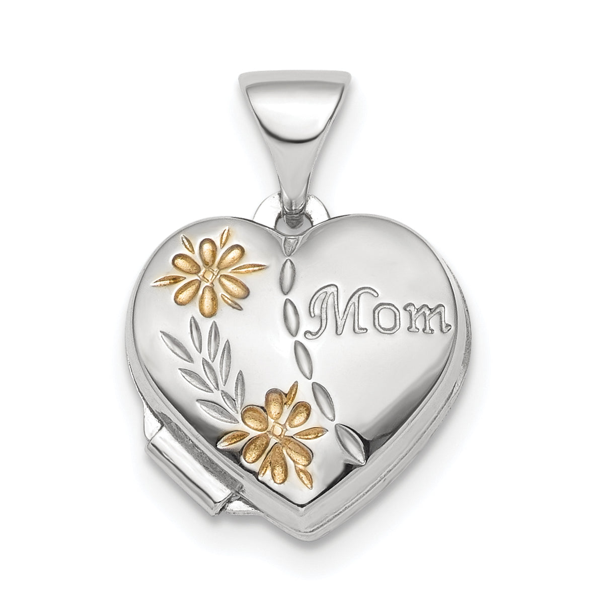 Sterling Silver Rhodium-plated & Gold-tone Floral Mom Heart Locket