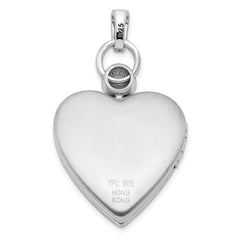 Sterling Silver Rhodium-plate 21mm Heart Dia. Accent D/C Satin Locket