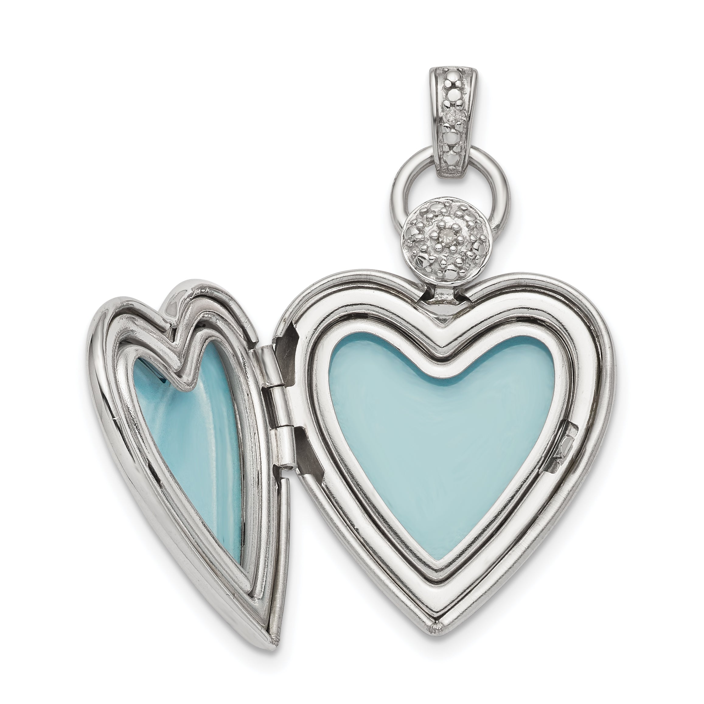 Sterling Silver Rhodium-plate 21mm Heart Dia. Accent D/C Satin Locket