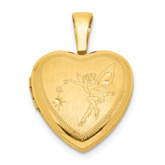 Sterling Silver Gold-plated Satin & Polished 12mm Fairy Heart Locket