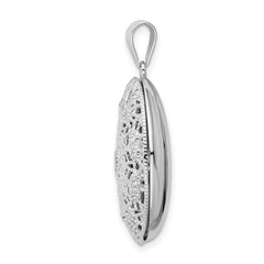 Sterling Silver Rhodium-plated CZ Oval Filigree Locket